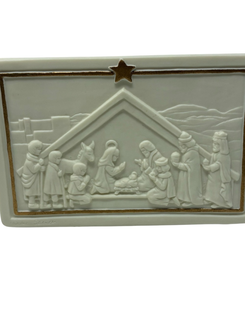 Nativity Lighted Bas-Relief Porcelain Scene Signed Irene Spencer Christmas Decor